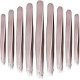 Mudder 12 Pcs Eyebrow Tweezers Set for Facial Hair Stainless Steel Slant Tip Tweezers in Bulk for Men and Women