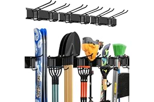 TIDYME Garage Wall Organizer | 48" Heavy-Duty Tool Storage Rack | Adjustable Double-Layer Hooks | 300 lbs Capacity | Carbon Steel Wall Mount Holder for Shovels, Rakes, Ladders & Power Tools