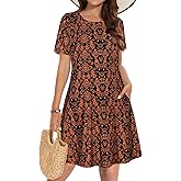 Summer Dresses for Women Casual Tshirt Short Sleeve Floral Sundress Beach Cover Ups with Pockets