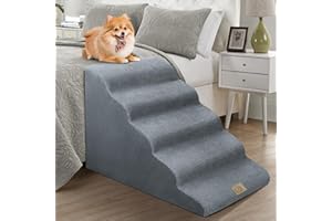 Mestuel Dogs Stairs for High Bed, 23in Foam Dog Stairs Steps for Large Dogs, Large Pet Stairs, 5 Steps Dog Ramp to High Couch Sofa Bed Indoor with Gentle Slope& Nonslip Bottom, Gray