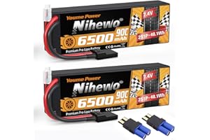 Nihewo 2S Lipo Battery 6500mAh 7.4V RC Battery 90C Hard Case with Tr + EC5 Plug Compatible with RC Car Truck Vehicles Truggy Buggy Boat Airplane Models (2 Packs)