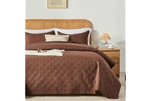 inron Queen Quilt Bedding Set,Soft Ultrasonic Full/Queen Quilt Set, Lightweight Brown Bedspread Queen Size,Cozy Geometric Coverlet Set for All Seasons(Includes 1 Quilt and 2 Pillow Shams)
