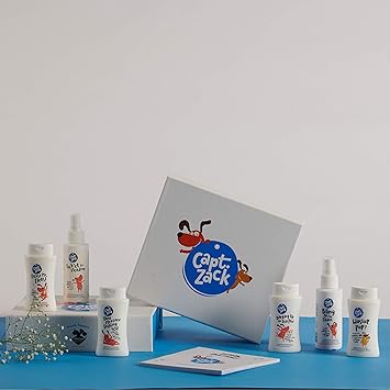 Captain Zack The Miniature Groom Box, Ideal for First Time Customers Ultimate 7-in-1, Head-to-Paw Groom-Kit for Your Puppy - (Shampoo +Conditioner +Dry Shampoo +Paw Butter) - pH Neutral and Paraben Free