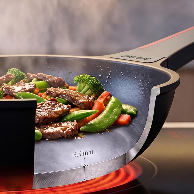 Poêle Wok 28 cm Revêtement Antiadhésif, Collection Gourmet+