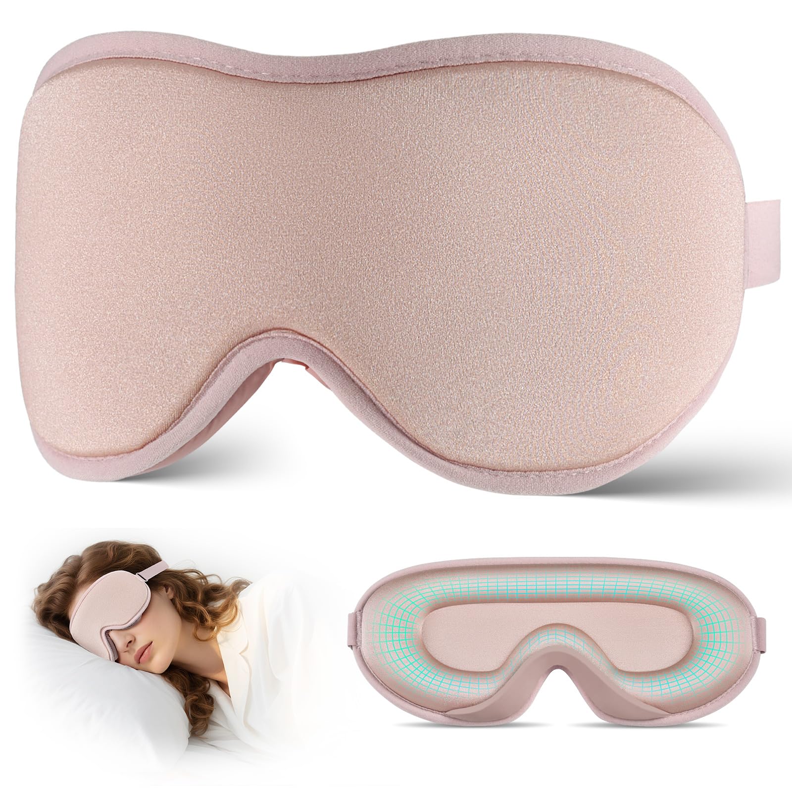 Photo 1 of Sleep Mask for Side Sleeper Men Women | Zero Eye Pressure 3D, Light Blocking Design, Soft Breathable Eye Shade Cover for Travel, Pink