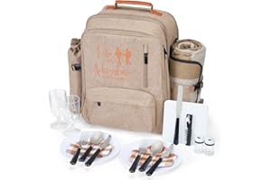 AW BRIDAL 24L Insulated Picnic Basket Leak Proof Picnic Backpack for 2, Light Brown Camping Gifts, Cool Bridal Shower Gifts for Bride & Groom, Mr & Mrs, Anniversary Engagement Wedding for Newly Engaged Couples