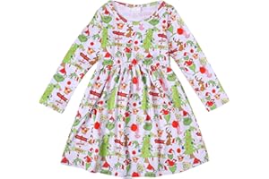 ZOIKOM Merry Christmas Toddler Girls Dress Lollipop Candy Print Long Sleeve Apparel 3-8Y