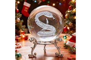 ZEERSHEE 60mm 3D Snake Crystal Ball with Stand The Snake Feng Shui Decor for Home Gift for Snake Lovers