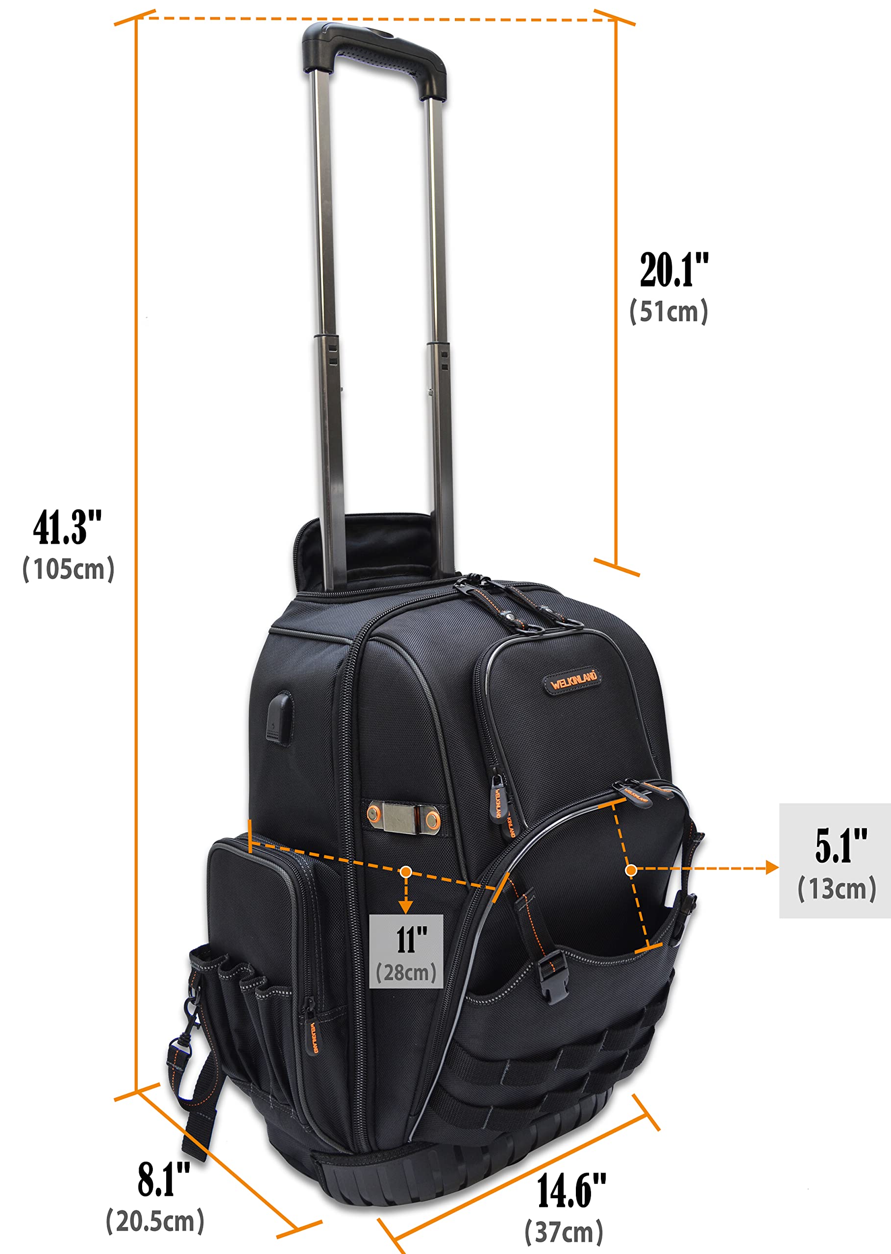 WELKINLAND 72Pockets Rolling Tool backpack, Large tool bag with wheels, Rolling Electrician bag with wheels for men