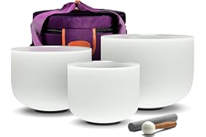 TOPFUND Chakra Set of 3 Crystal Singing Bowls 7-11 inch with Heavy Duty Carrying Case (7"A+9"E+11"C)