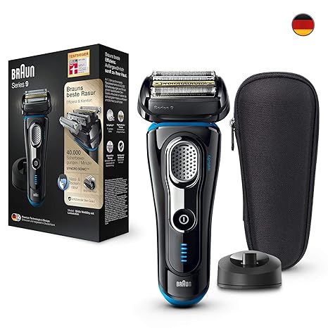 Braun Series 9 9242s elektrischer Rasierer, mit Ladestation und Reise-Etui, schwarz/eloxal-blau