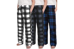 IHU 3 Pack Pajama Pants Soft Micro Fleece Pajama Bottoms Christmas Plaid Sleepwear PJ Lounge Pants with Drawstring Pockets