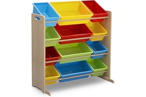 Delta Children Kids Toy Storage Organizer with 12 Plastic Bins - Greenguard Gold Certified, Natural/Primary