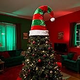 EssenceHome Giant Red Green Striped Christmas Tree Topper Hat Fabric Santa hat Tree Decoration Classic Indoor & Outdoor Festive Holiday Decor for Christmas Tree, 2.6ft x 3ft