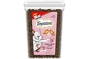 Temptations Classic Crunchy Cat Treats, Shrimpy Shrimp, 16 oz | Under 2 calories per treat, crunchy outside & soft inside, resealable tub, snack or food topper, 100% complete & balanced