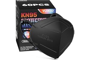 YUIKIO KN95 Face Mask,60 Pack Cup Protective Masks,5 Layers Filter Safety Mask Against PM2.5 Disposable KN95 Respirator Masks in Bulk (Black)
