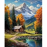 Mountain Paint By Numbers Kit For Adults Beginner Cabin Adult Paint By Number Kits On Canvas Mountain Oil Painting Kit For Beginners Adults' Paint-By-Number Kits For Gift Home Wall Decor 16x20 Inch
