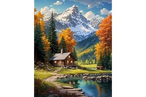 LDAZAO Mountain Paint By Numbers Kit For Adults Beginner Cabin Adult Paint By Number Kits On Canvas Mountain Oil Painting Kit For Beginners Adults' Paint-By-Number Kits For Gift Home Wall Decor 16x20 Inch