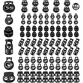 ZUSHALLMY 110pcs Upgraded Plastic Cord Lock,cord locks for drawstrings, draw string clip, spring toggle stopper fastener for Paracord, Clothing, shoelaces and bags(6 Sizes, Black)
