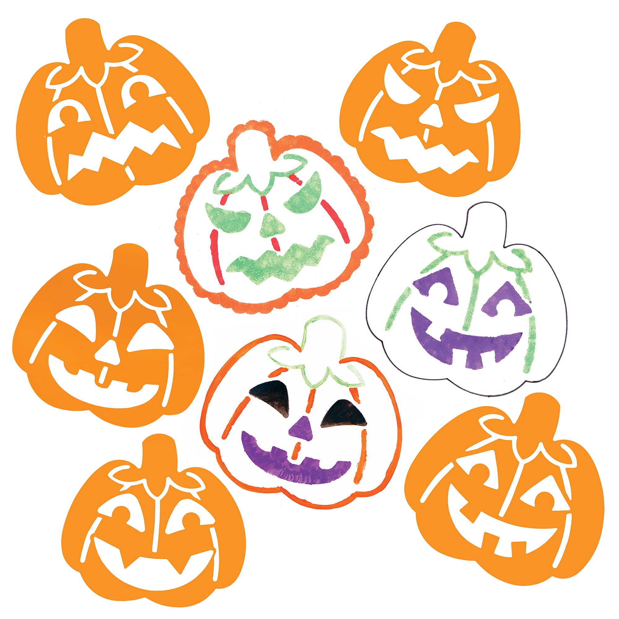 Baker Ross FE755 Pumpkin Stencils - Pack of 8, Halloween Craft Supplies, Washable Stencils for Kids to Decorate Cards, Pictures, Painting and Printing Projects