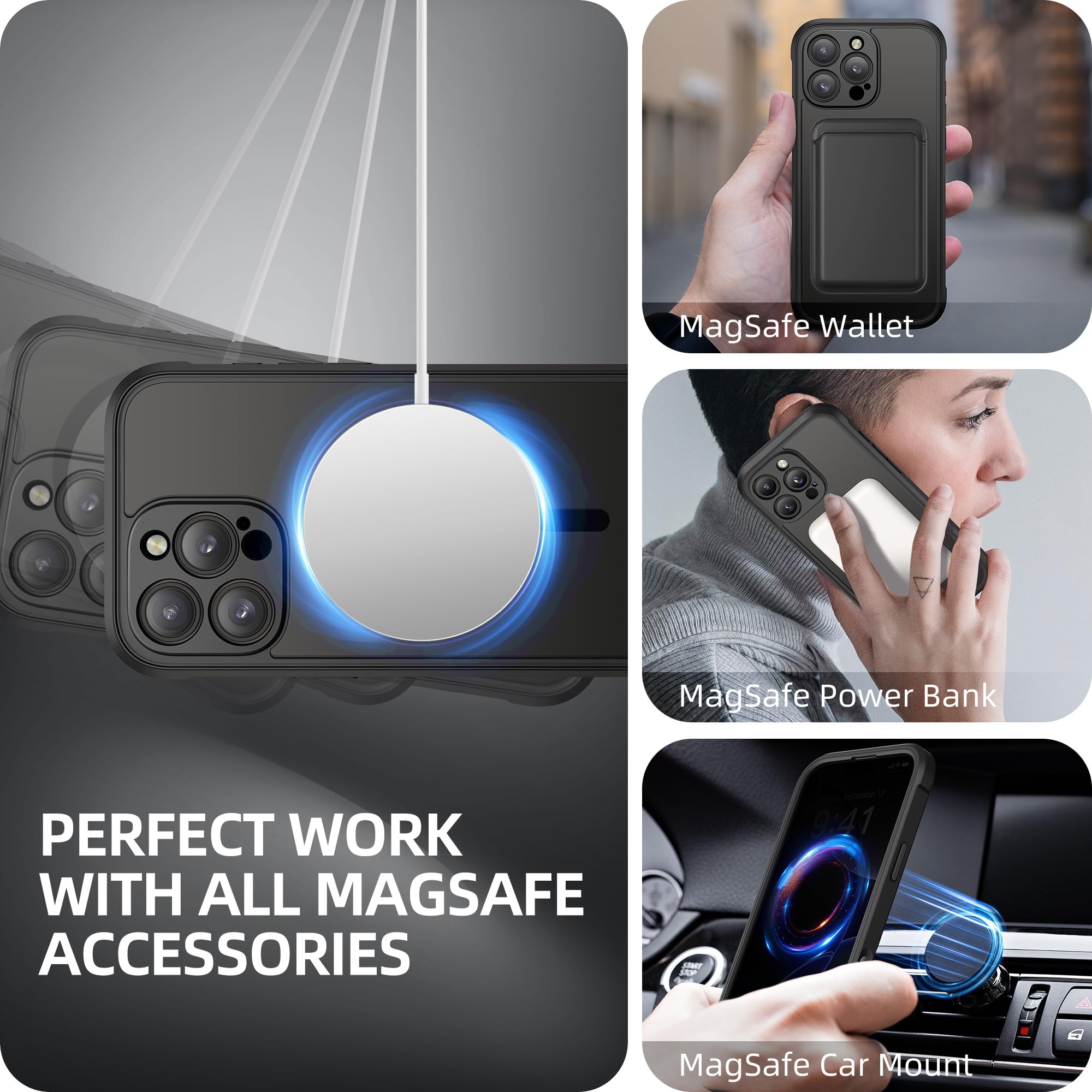 BERFY for iPhone 16 Pro Max Case, Compatible with MagSafe, Built-in Privacy Screen Protector and Camera Protection, Anti-Spy Full Body Shockproof Clear Phone Case for 16 Pro Max 6.9