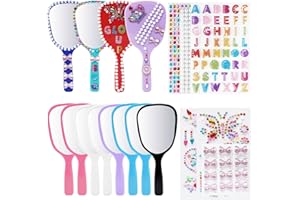 Lanboon Small Handheld Mirror with Handle Bulk Princess Mirror with Gem Rhinestone Stickers Mini Travel Makeup Mirror for Kids DIY Crafts Girls Party Favors (12, Bright Color)