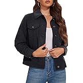 MAGCOMSEN Women's Corduroy Jacket Fashion Cropped Jackets Button Down Shacket Long Sleeve Outerwear with Flap Pockets