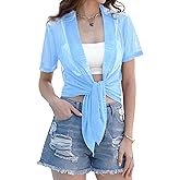 iClosam Womens Sheer Shrug Tie Front 3/4 Sleeve Cropped Bolero Cardigan