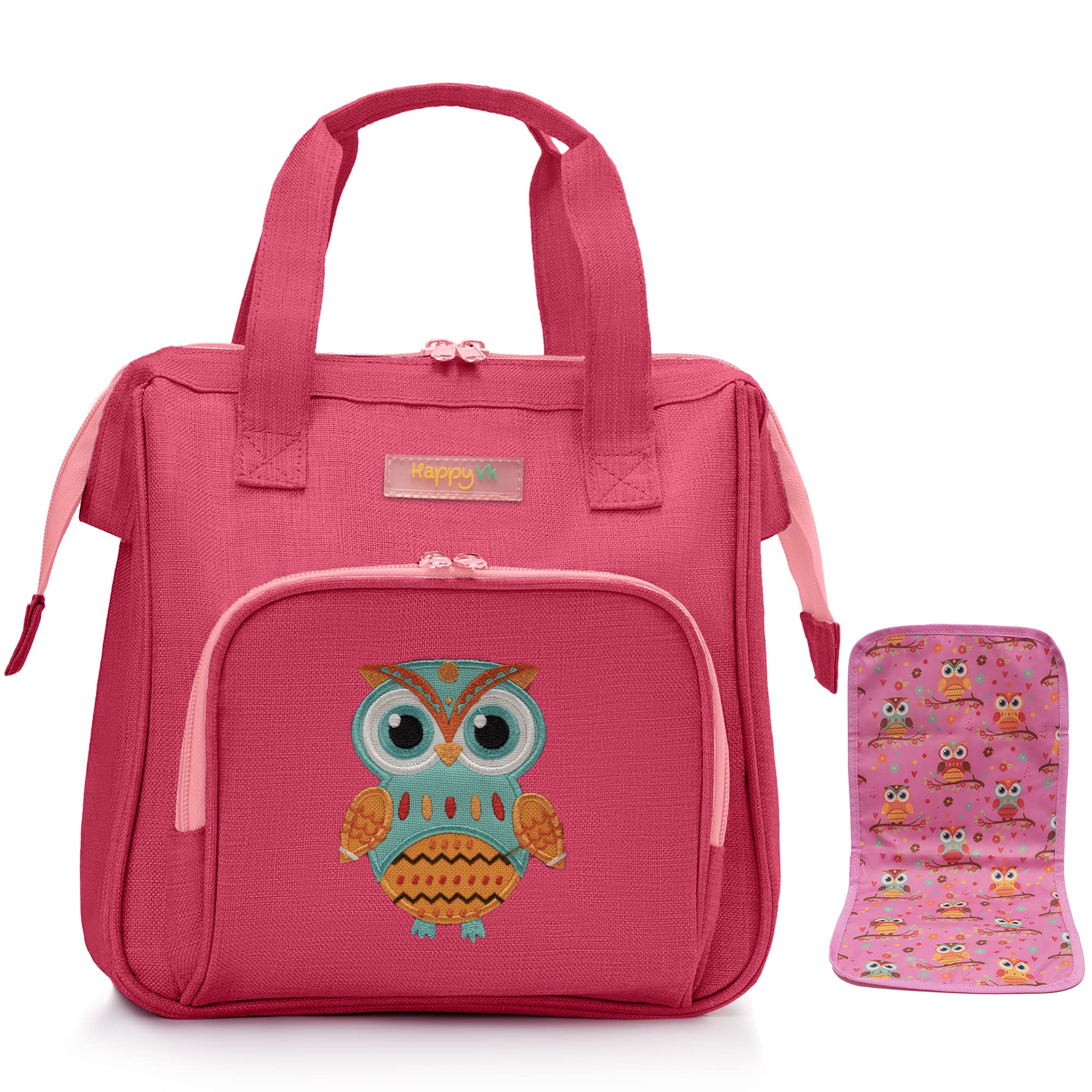HappyVk-Baby Doll Nappy Bag Set for Kids-Doll Accessories Changing Bag -Owl Embroidery