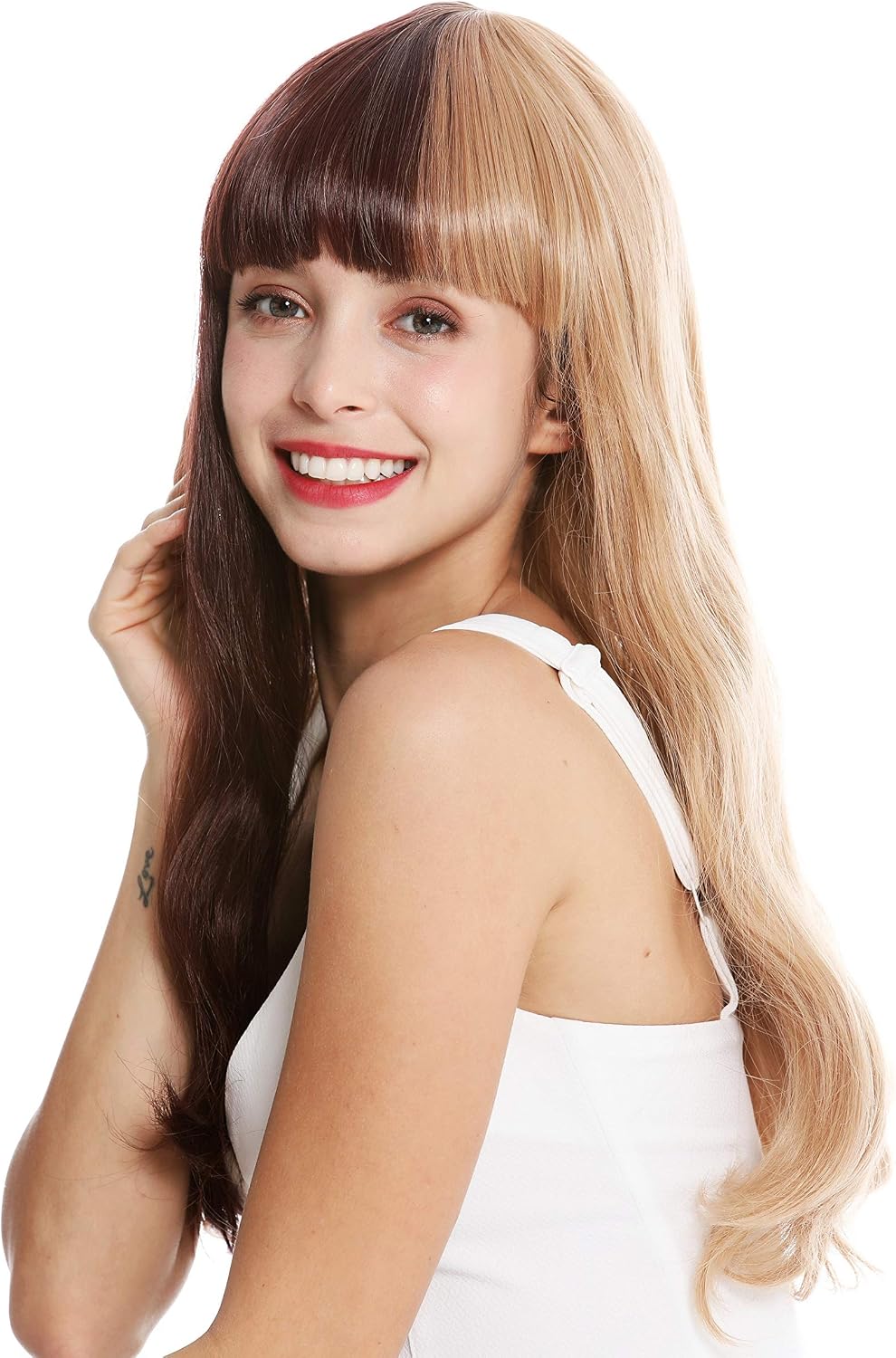 WIG ME UP - GFW2642-18-27D+33 women's quality wig long fringe slightly waved blonde brown half half emo goth - Image 4