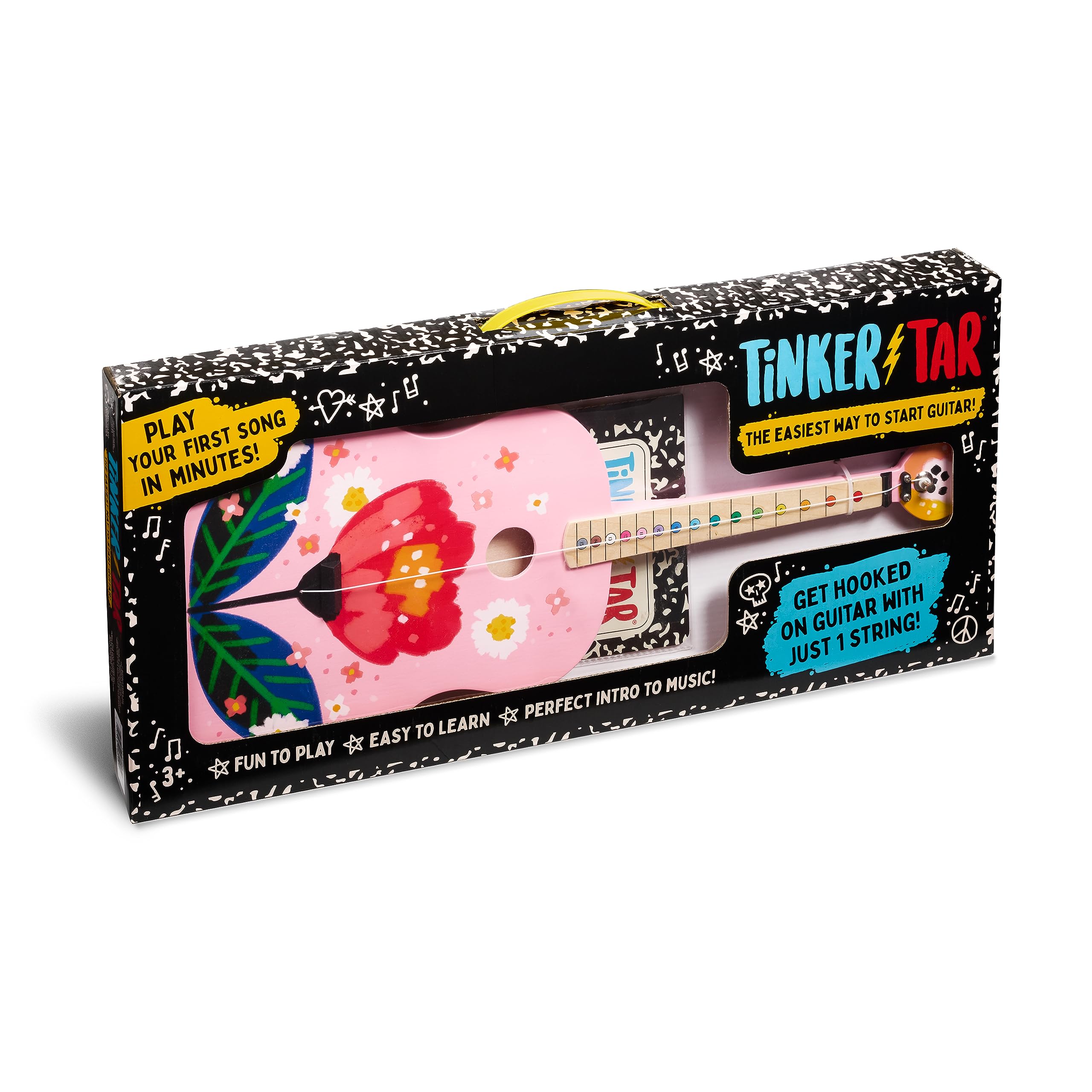 TinkerTar - Pink Floral Acoustic Guitar - The Easiest Way to Start and Learn Guitar - 1 Stringed Toy Instrument for Kids Perfect Intro to Music for Young Kids Ages 3 and up - from Buffalo Games