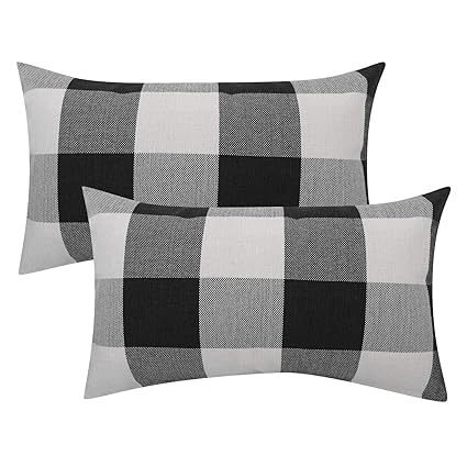 Lewondr Checkered Throw Pillow Case 2 Pack Breathable Wrinkle