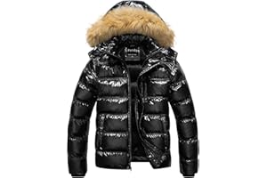Pursky Men's Puffer Jacket Waterproof Winter Bubble Coats Ski Parka Fur Hooded