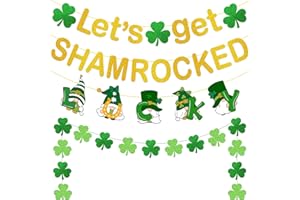 BISWITER Happy St Patricks Day Banner, NO-DIY Green Gold Glitter Lets Get Shamrocked Banner, Shamrock Clover St Patricks Day Garland, St Patrick's Day Party Decorations for Irish Party