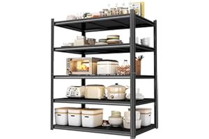 Bezuny 45.3" W Utility Kitchen Shelves, 2000LBS Standing Shelving Unit, Adjustable Metal Shelving Organizer, 5 Tier Storage Shelf for Pantry, Industrial, Basement, Bathroom and Closet, Black