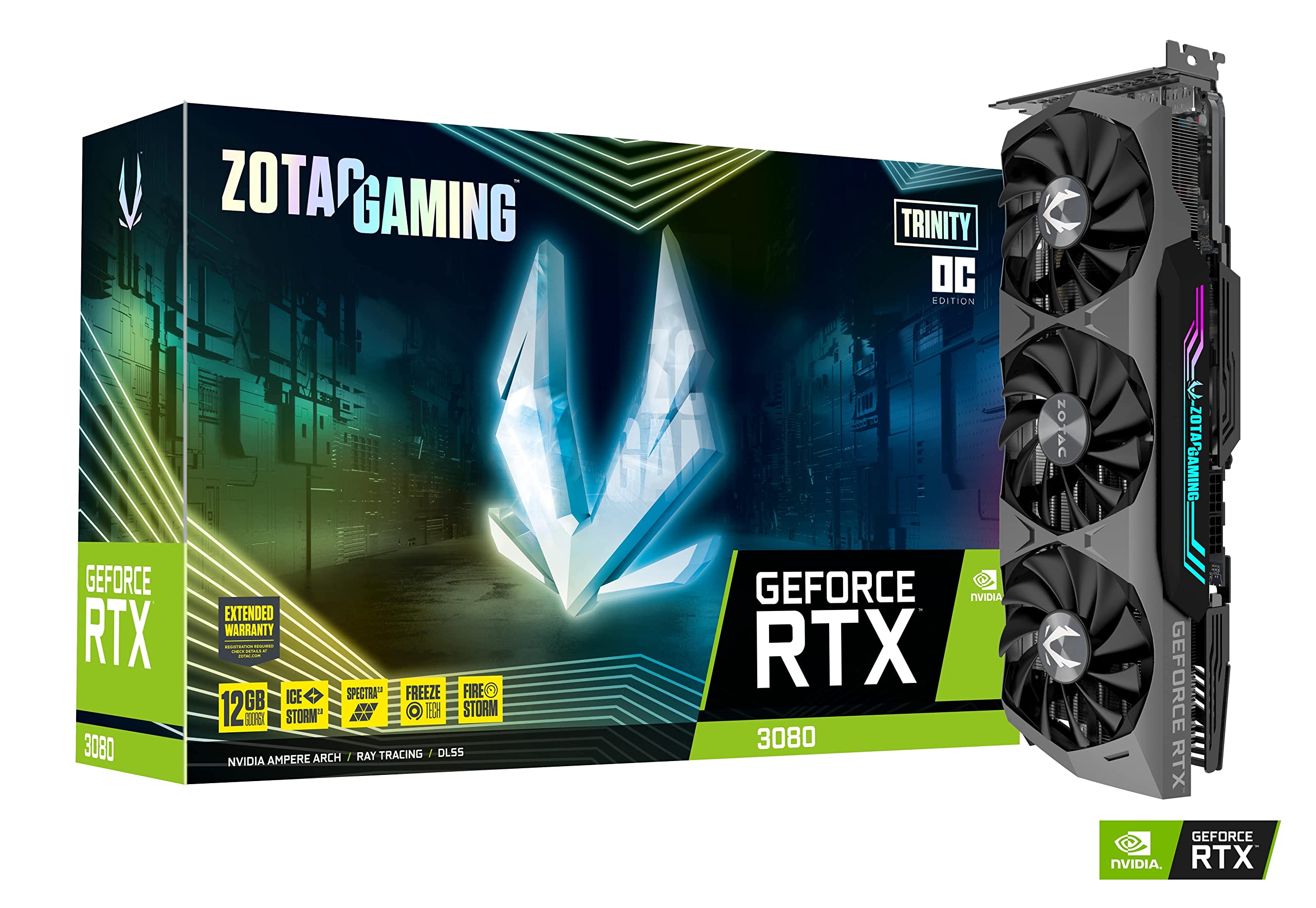 ZOTAC Gaming GeForce RTX 3080 Trinity OC LHR 12GB GDDR6X 384-bit 19 Gbps PCIE 4.0 Tarjeta gráfica para juegos, refrigeración avanzada IceStorm 2.0, iluminación RGB Spectra 2.0, ZT-A30820J-10PLHR