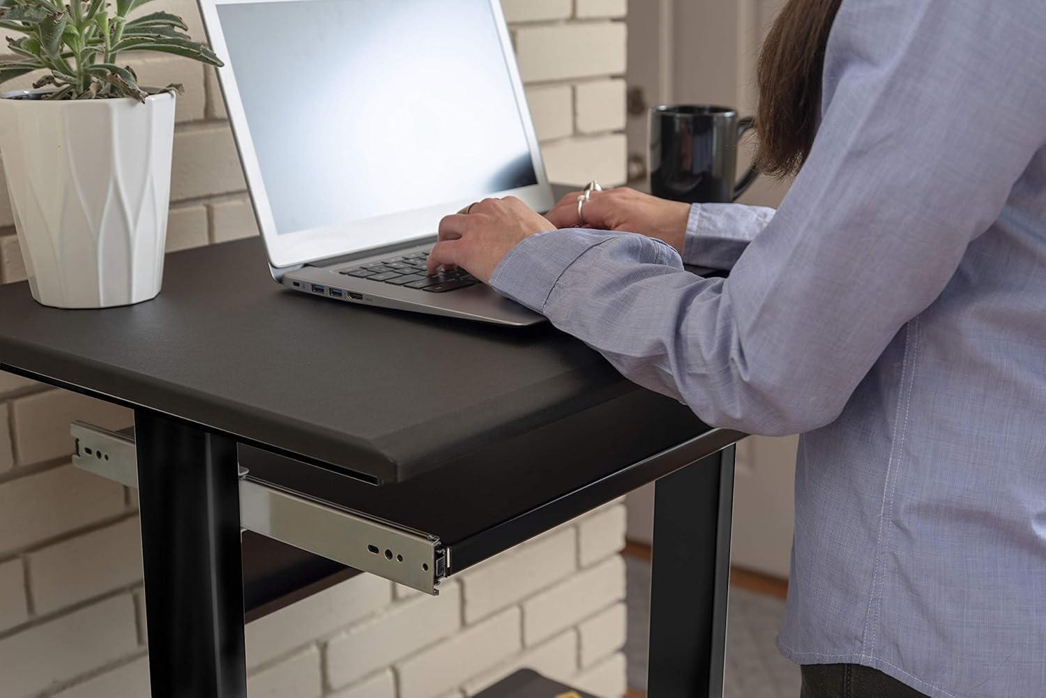 Stand Up Desk Store Mobile Rolling Adjustable Height Standing Workstation with Printer Shelf and Slideout Keyboard Tray (Black Frame/Black Top, 30" Wide) : Office Products