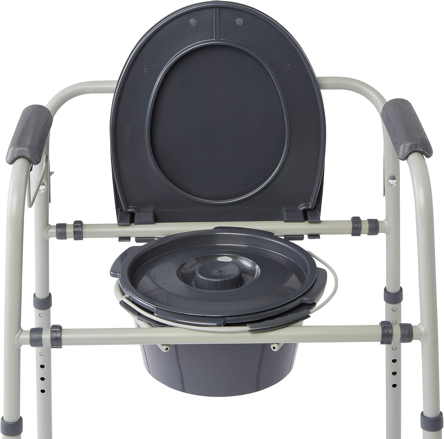 Medline Steel 3-in-1 Bedside Commode, Portable Toilet with Microban Antimicrobial Protection, Can be Used as Raised Toilet Seat Riser, Gray: Home Improvement