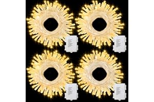 DEALBETA 4 Pack Battery Christmas Light String 16.5Ft 50 LED Clear Wire Sting Lights Christmas Tree Wrapped Lights Timer 8 Modes Auto On/Off Christmas Fairy Lights for Indoor Outdoor Patio Wreath Garden Deck