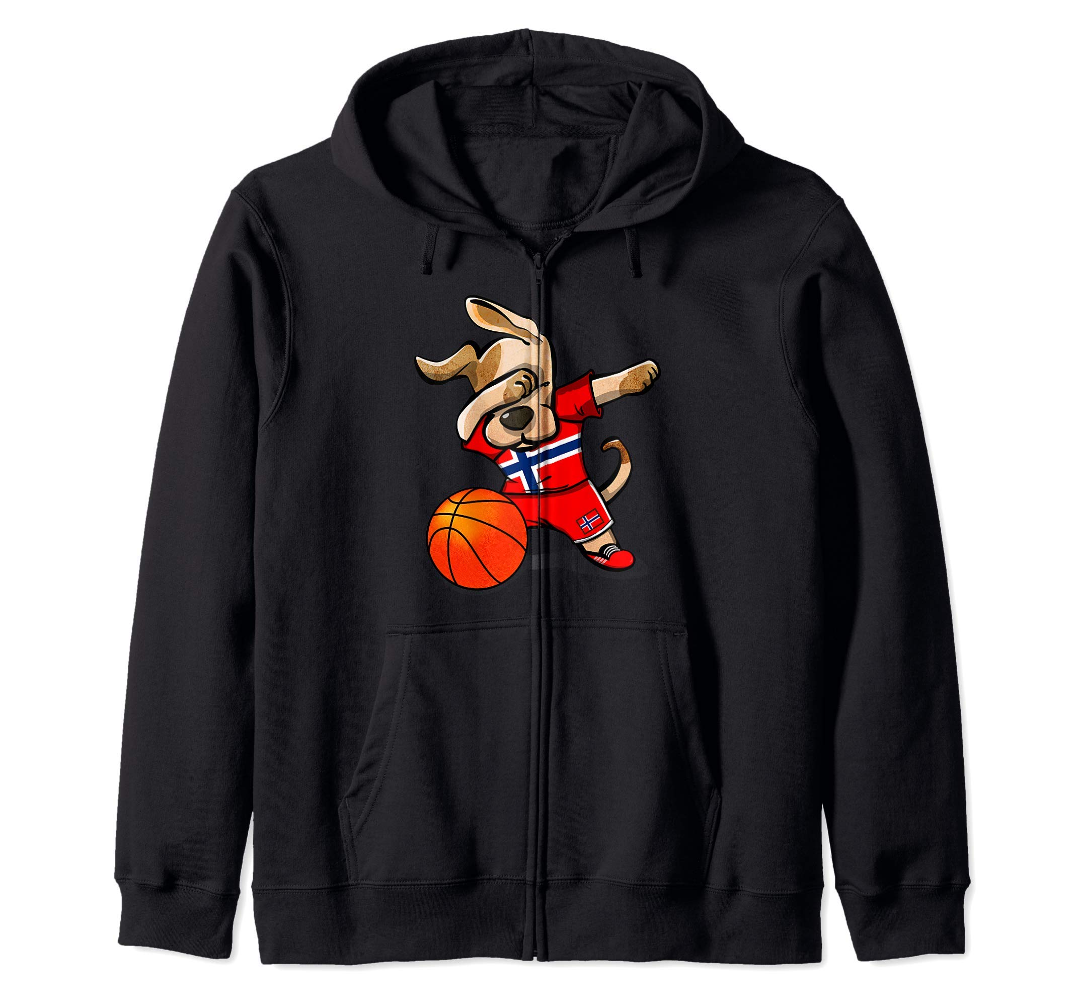 Funny Dabbing Dog Norway Basketball - Norwegian Flag Sport Zip Hoodie