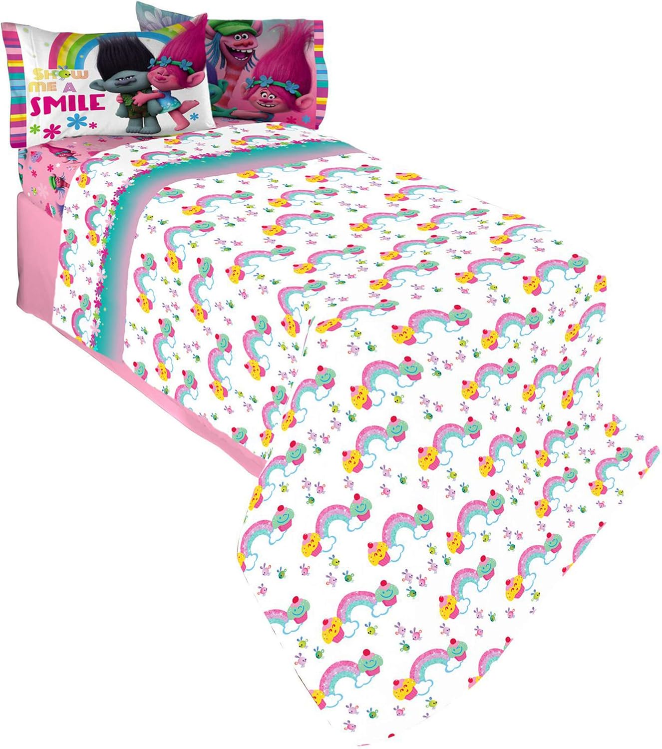 Queen Poppy Trolls Show Me A Smile Kids Full Sheet Set 4 Piece Bedding Set Amazon Ca Home Kitchen