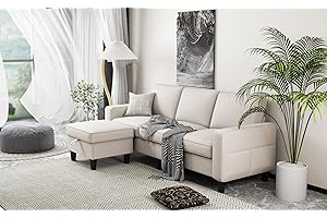 ZeeFu Convertible Sectional Sofa Couch,Modern Beige Linen Fabric Upholstered 3-Seat L-Shaped Sofa Couch Furniture Set with Reversible Storage Ottoman and Pockets for Living Room Small Space Apartment
