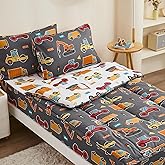 Anibedding 3Pcs Zip Up Bedding Comforter Set for Boys, Grey Vehicle All in One Zipper Twin Bedding Set with Pillowcase for Kids