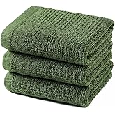Glynniss Dish Towels for Kitchen, Absorbent Cotton Kitchen Towels for Drying Dishes, Terry Tea Towels for Cleaning Set of 3 (Green, 16x26)
