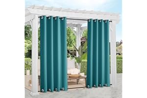 NICETOWN Blackout Top & Bottom Grommet Outdoor Curtains for Patio Waterproof Set of 2, Wind-Break Thermal Outdoor Drapes Cold & Heat Block Keep Privacy for Pergola, Peacock Teal, W52 x L84