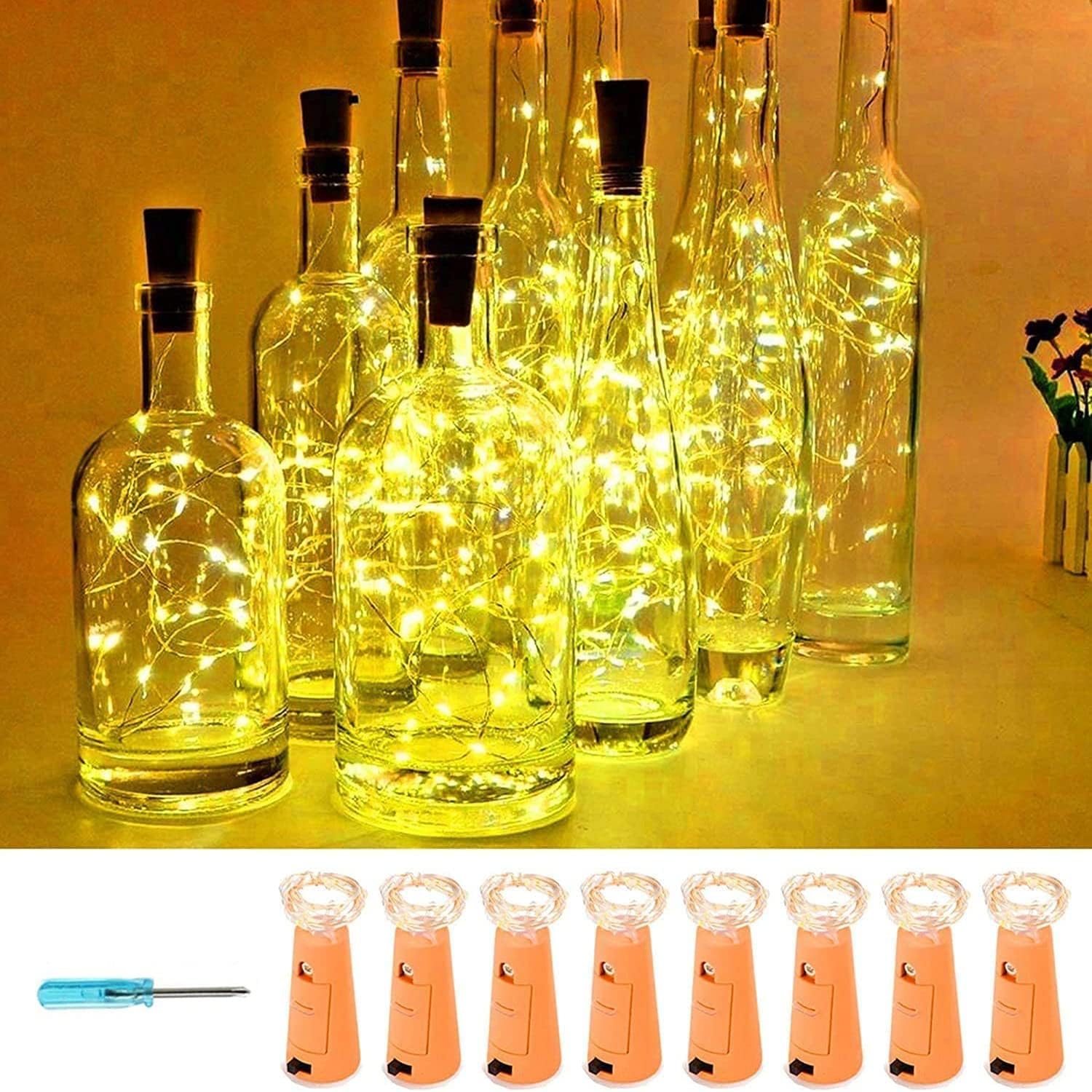 String Lights - VOOKRY Wine Bottle Lights with Cork,20 LED Battery Operated Fairy String Lights Mini Copper Wire Bottle Lights for DIY, Party, Decor, Christmas, Wedding, Gifts, Bar Decoration(Warm White 8 Pack)