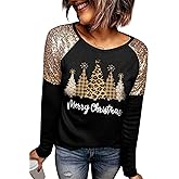 For G and PL Women Christmas Sparkle Sequin Raglan Sparkly Shirts Holiday Glitter Sweatshirts Tree Merry S