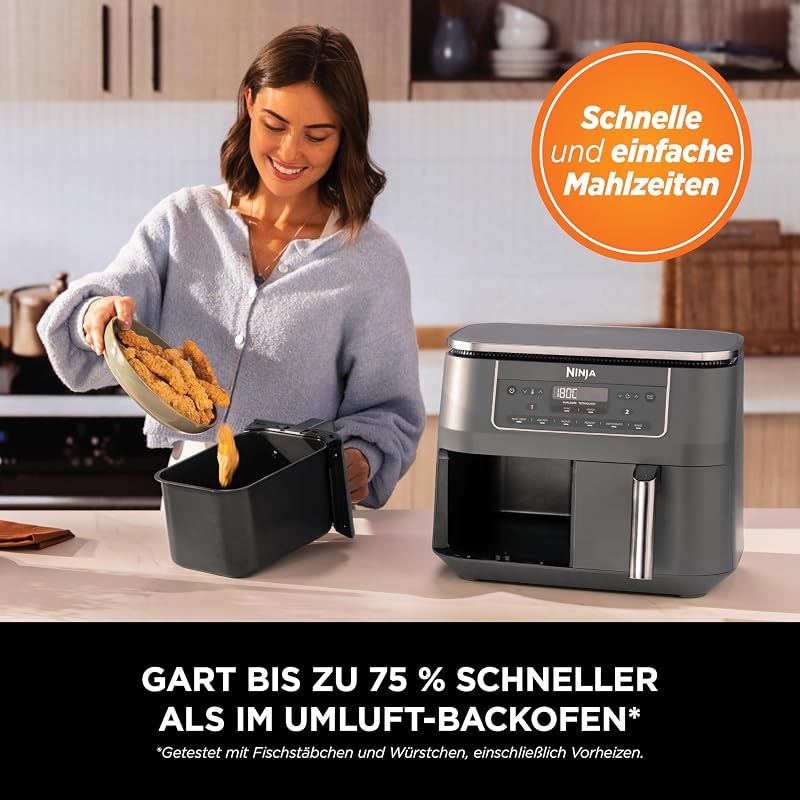Dual Zone digitale Heißluftfritteuse, 7,6 L, 6-in-1, Metallic Grau