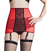 Luxallacki Open Bottom Girdle with 6 Straps Garter Belt Metal Clips Lace Front Panel Stretchy Waist Shaping Underwear