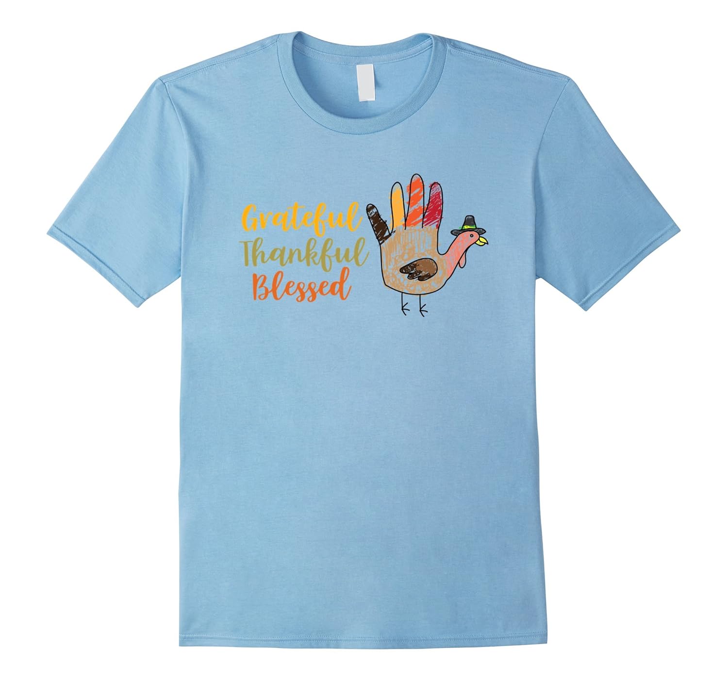 Turkey Hand Thanksgiving Grateful Thankful Blessed T-shirt-ANZ